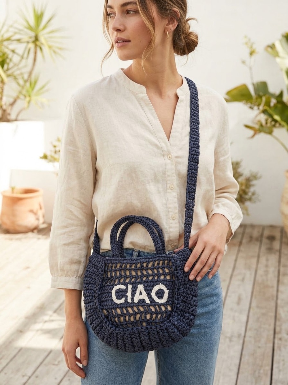 New Universal Thread CIAO Straw Crossbody Bag Italian Vacation
